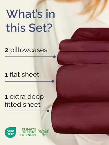 Image of Extra Deep Twin Sheet Set - 4 Piece Breathable & Cooling Sheets - Burgundy | Hotel Luxury Bed Sheets Set, Easy & Secure Fit, Ultra-Soft, Wrinkle & Fade Free, Comfy Sheets Set with Extra Deep Pockets