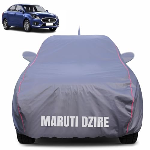 Image of 100% Waterproof Car Body Cover for Maruti Suzuki Swift Dzire (2012-2016) Mirror Pocket (Heat & UV Resistant, Triple Stitched, Soft Lining, Bottom Elastic & Piping) Grey