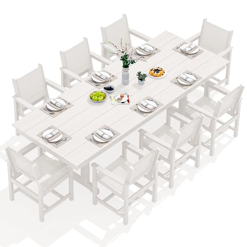 Image of SERWALL Outdoor HDPE Dining Chairs Set of 4 with Arms & Widended Seat,White | Weather-resistant dining chairs resist fading and cracking, with armrests and widened seat for extra comfort.