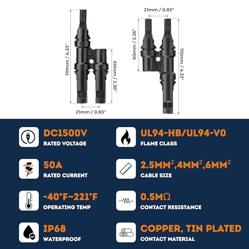 XYRIS Solar Connectors T Branch 1 to 2 for Solar Panels, Solar String Splitter/Joiner (M/FF+F/MM 1 Pair)