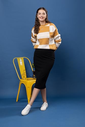 Image of Wear lusso Women's Round Neck Colour Block Sweater | 100% Wool Pullover | Full Sleeve Soft & Stylish Winter Wear for Women & Girls