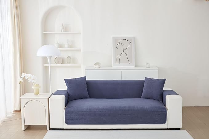 Image of HOMETHREADS Innovative Premium Sofa Cover Set with PVC Backing for Non-Slip Comfort (Navy, 1 Seater Large | 176x90cm)