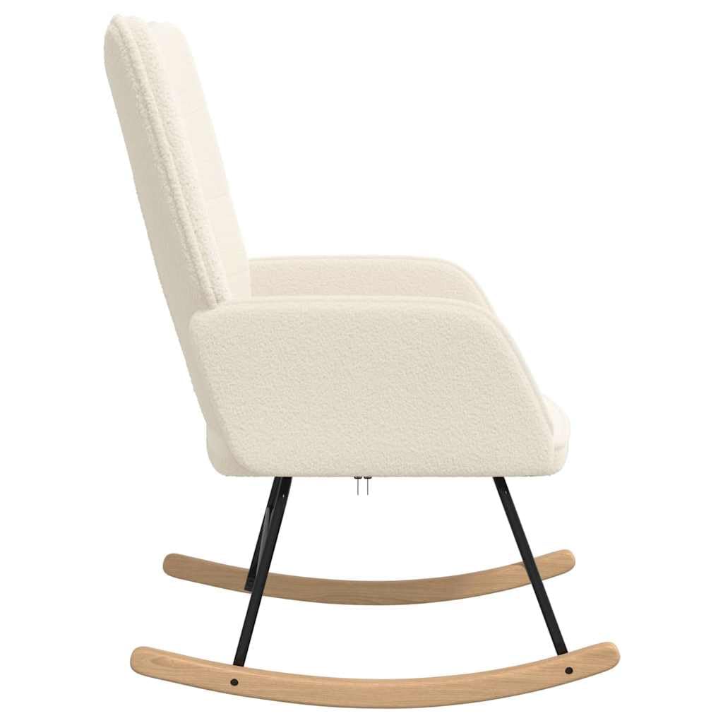 Krzesło bujane w kolorze kremowym z tkaniny Sherpa, tapicerowany fotel z podłokietnikami i oparciem, stelaż z metalu i sklejki, 61 x 78 x 93,5 cm, do salonu, sypialni, biura