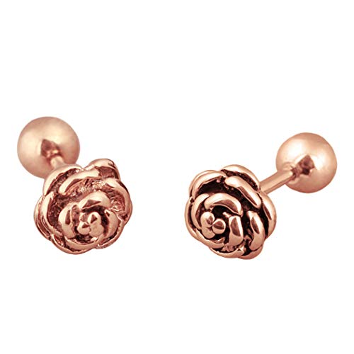 Ineffable Stainless Steel Earrings Rose Flower Ear Stud, rose gold, Size No Size