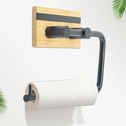 Soporte portarrollos de cocina autoadhesivo con gancho anticaída negro 2