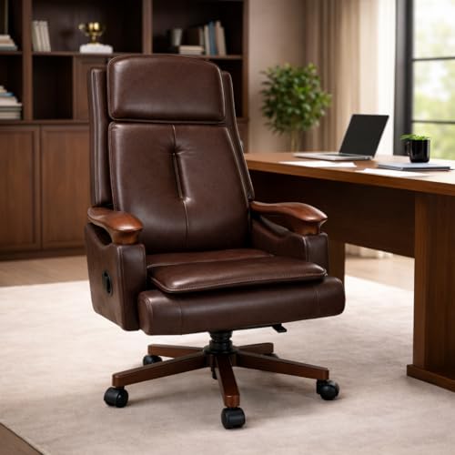 Image of Lakdi The Furniture High-Back Luxury Wooden Director Chair with Premium Leather Upholstery, Ergonomic Design, Executive Comfort 150 Reclining Seat 5-Year Warranty & Free Assembly- 111011352 PL