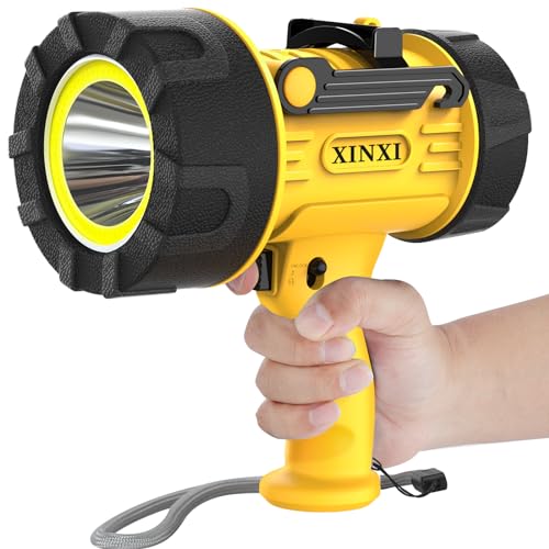 XINXI Rechargeable Spotlight with COB Floodlight, 6 Light Modes and USB Charger for Hiking, Boating, Hunting, IP67 Waterproof Handheld Flashlight with red Filter(Yellow)