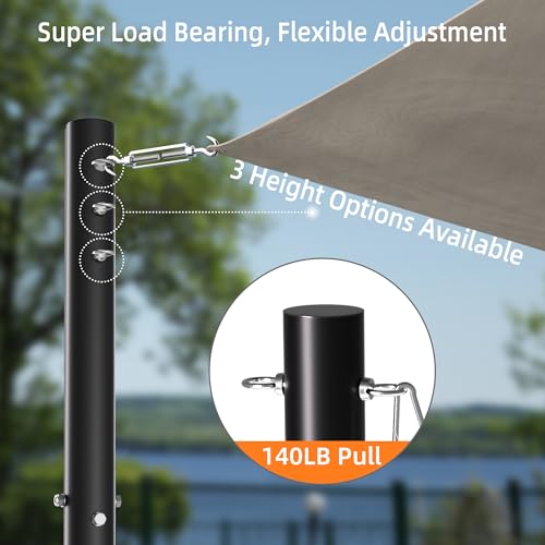 Cofiyard 2 Pack Sun Shade Sail Poles, 10 FT Sun Shade Poles, 2.6'' Diameter Steel Heavy Duty, Wind Resistant Shade Sail Pole with Mounting Hardware for Outdoor Shading in Ground Patio Garden Deck by Cofiyard - Image 3