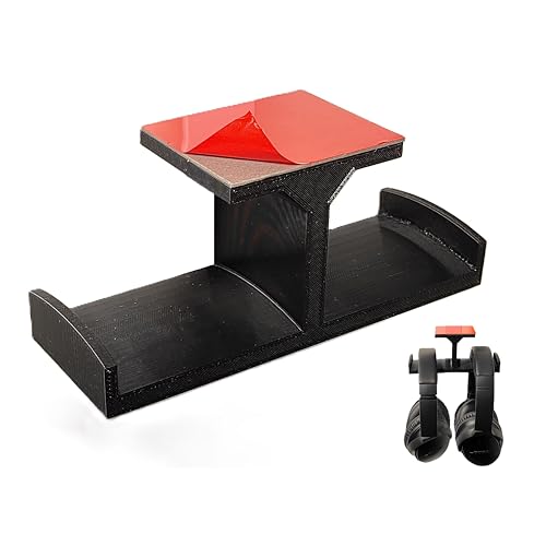 Image of Self-Adhesive Under-Desk Dual Arm Headphone & Headset Stand (Large) | Sleek Black Desk Organizer for Home, Office & Gaming Setups