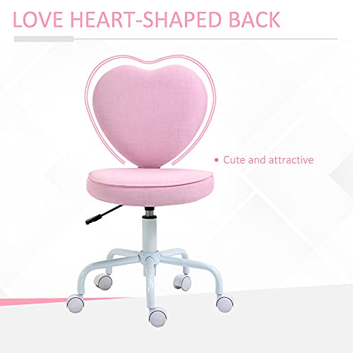 Image of HOMCOM Heart Love Back Office Chair with Adjustable Height and 360 Castor Wheels, Vannity Stool Chair, Pink