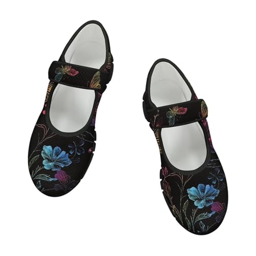 Jeiento Women's Soft Comfort Round Toe Butterfly Flower Mary Jane Buckle Fashion Ballet Flats2