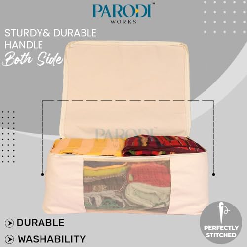 Image of Cotton-Canvas Clothes Storage Bag /Saree Covers For Storage /Saree Covers with Zip Design for Woman Dresses, Sarees, Lehengas for Wardrobe Organizer (17 x 14 x 7 Inch) (Pack of 9)