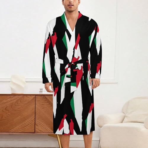 Palestine Flag Map Soft Robe Long Sleeve Bathrobes V Neck Sleepwear Spa Robes with Belt Men Woman2