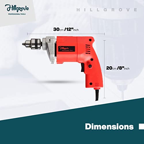 Image of Hillgrove HGCM1014M1 500W Power Drill Machine with 9Pcs All Type Drill Bits for Making Holes in Metal /Wood /Concrete Pistol Grip Drill (10 mm Chuck Size)