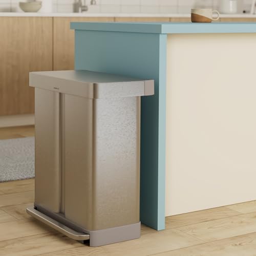 Simplehuman CW2025 58 Liter/15.3 Gallon Step Can Liner Pocket, Brushed Stainless Steel Dual Compartment Recycler thumb #1