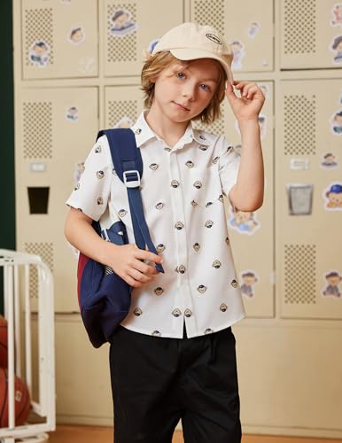 Image of Arshiner Boys Short Sleeve Dress Shirts Solid Button Down Shirts | formal Uniform School Shirt, for 4-12 Years, Hidden Buttons, with Chest Pocket, Regular Fit, Summer Tee top for Kids