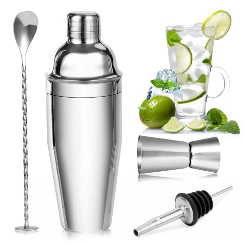 Gohytal Cocktail Shaker Set, 750ML Cocktailshaker Set, Coctail Mixer mit Messbecher Barlöffel Umleitung Düse Professionelles ​Barzubehör Werkzeug Bartender, Neujahrsgeschenke Geburtstag Geschenke