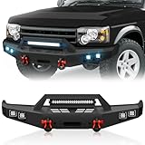 YZONA Front Bumper Compatible with 1999-2004 Land Rover Discovery 2 Off-Road Bumper Equipped with Winch Plate, Sensor Mounting Holes, 1 x 120W LED Light, 4 x 18W LED Lights & D-rings, Textured Black