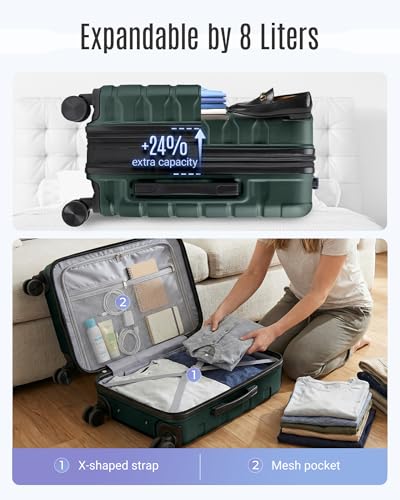 Image of LIGHT FLIGHT Carry On Luggage, 20 inch Carry-On Suitcase, Deep Green