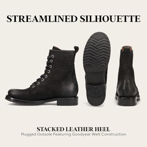 Image of Frye Veronica Women's Combat Boots Crafted from Hand-Burnished Vintage Italian Leather with Genuine Stitch-Down Welt Construction and Leather Lining - 6 inch Shaft Height