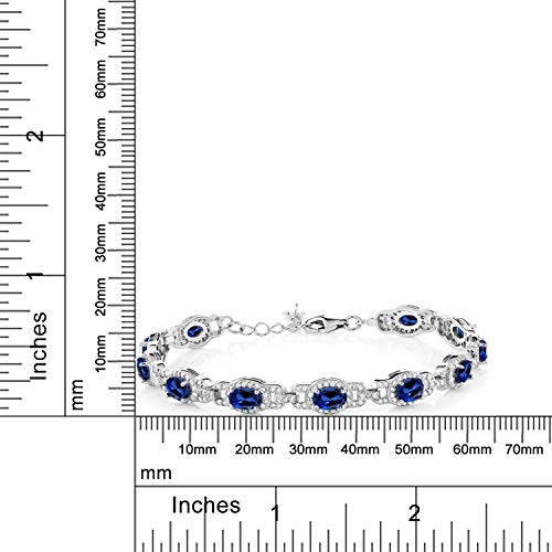 Gem Stone King 925 Sterling Silver Blue Created Sapphire Tennis Bracelet For Women (10.20 Cttw, Oval 6X4MM, 7 Inch With 1 Inch Extender) - Image 4