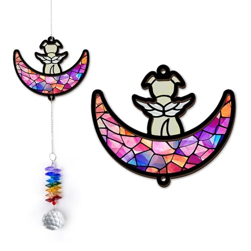 GIFTELIX Pet Memorial Suncatcher - Dog & Rainbow Moon Ornament - Pet Loss Gift - Dog Paw Suncatcher - Rainbow Bridge Gift - Pet Sympathy Gifts - Paw Print Ornament - Remembrance Keepsake