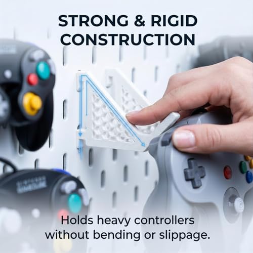 Image of Universal Skadis Pegboard Controller Holder - Modular Wall Mount & Display Stand for PS5, PS4, Xbox Series X /S, N64 & Gameboy - Gaming Setup Accessory (4 PCS) (White)