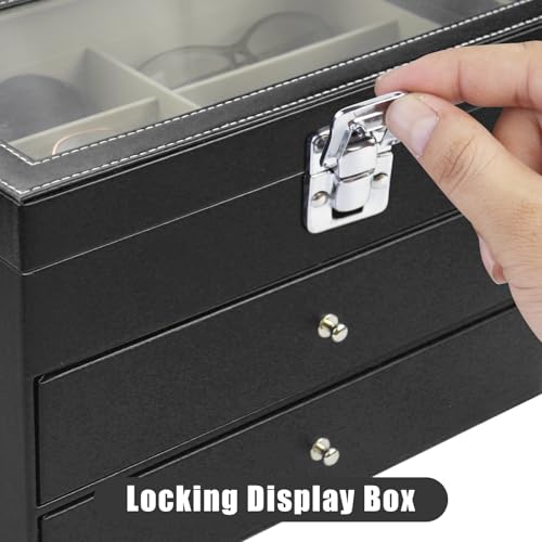 Sunglasses Organizer 18 Slots, Multiple Pairs Glasses Storage Case Leather Eyeglasses Display Box for Women Men3