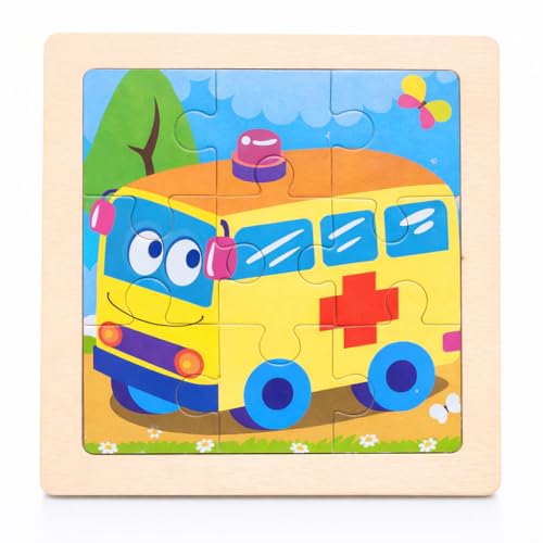 Image of Fun4You-Wooden Vehicle Puzzle for Kids | Car, Bus, Fire Truck & Aeroplane Jigsaw Board | Educational Wooden Learning Toy for Toddlers & Preschool Kids (25 Years)