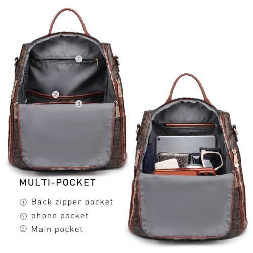 Image of JULIE FERRARO Women's Convertible Backpack Purse Vegan Leather Fashion Backpack Bag Large Capacity Travel Shoulder Bag with Wristlet 2PCS Set
