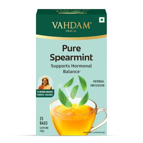 VAHDAM Pure Spearmint | Supports PCOS, Acne & Hormonal Balance | Herbal Infusion for Women | Caffeine Free | Eco-Friendly Tea Bags | No Artificial Flavours | 25 Tea Bags