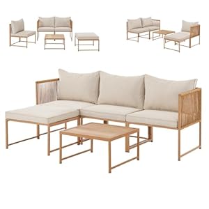 SVITA Detroit Gartenmöbel Set Polyrattan Lounge Modular Ecksofa Chaiselongue Tisch Flexibel als 3 Sitzer oder Sessel 2 Sitzer Inklusive Kissen Beige