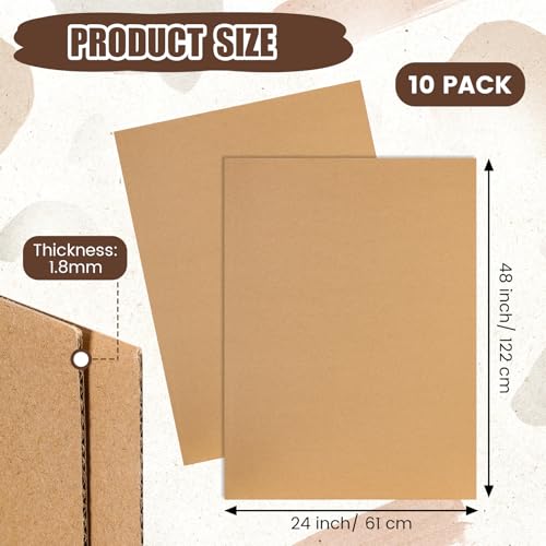 Image of Feifeiya 10 Pack Corrugated Cardboard Sheets 24 x 48 Inch Large Flat Cardboard Sheets Packaging Inserts Flat Square Inserts for Shipping Packing Mailing Crafts