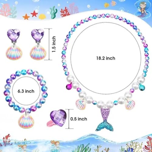 Image of FancyDressWale Mermaid Jewelry Kit Shell Necklace, Bracelet, Ring, Earrings, and Organza Bags - Perfect for Mermaid Party Costume Accessories. Cute Style, Plastic and Organza.