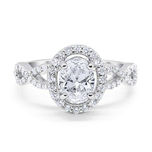 Blue Apple Co. Infinity Art Deco Halo Wedding Engagement Bridal Ring Oval Round Simulated Cubic Zirconia Solid 925 Sterling Silver, Size-5