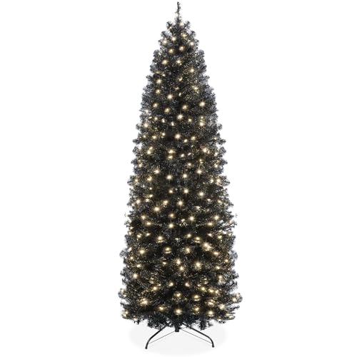 Best Choice Products 6ft Pre-Lit Black Pencil Christmas Tree, Slim Artificial Skinny Holiday Tree...