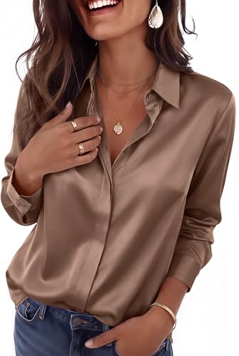 Chemisier en satin fluide marron Zeagoo pour un look élégant sans effort au quotidien