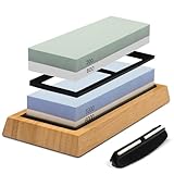 Whetstone Knife Sharpening Stone Kit: Double Straight Chef Sharpener Set - 200/800 1000/6000 Coarse Fine Grit kitchen Professional 2 Sided Honing Wet Stones Slip-Resistant Bamboo Base and Angle Guide