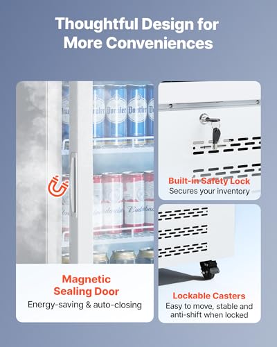 Image of VEVOR Commercial Merchandiser Refrigerator, 9.6 Cu.Ft / 273 L Glass Door Display Refrigerator, Upright Beverage Cooler with Customizable Lightbox, 4 Adjustable Shelves & Soft LED Light for Homes Shops