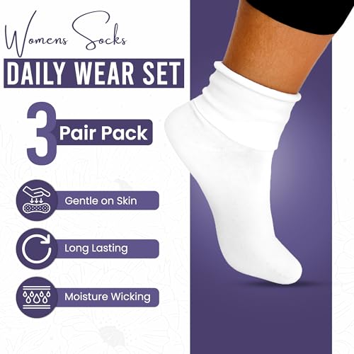 3 Pair Pack of Socks for Women - Multicolor Extra Wide Quarter Crew Womens Socks for Swollen Feet2