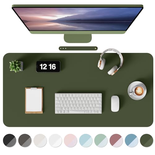 MOLMO Non-Slip Desk Mat Waterproof Desk Pad Table Protector Easy Clean Laptop Mat Large Mouse Pad Leather Writing Mat with Suede for Office/Home/Decor (Dark Green 60 x 35 cm)