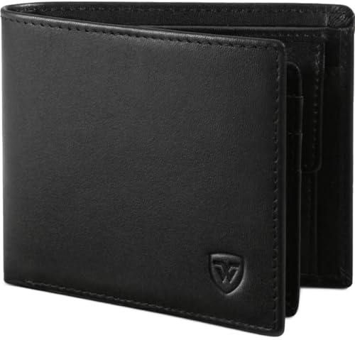 WONSEFOO Portefeuille Homme en Cuir Blocage RFID, Mince Porte-Monnaie avec Porte-Clés, 10 Porte-Carte de Crédit (fenêtre ID), 2 Compartiment à Billets, 1...