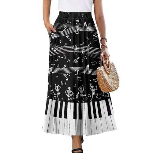 Women Long Skirt with Pockets A Line Ruffle Swing Elastic High Waisted Daily Skirt S-2XL