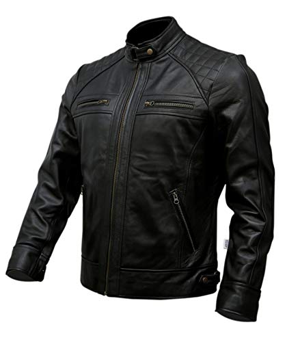 Mens Genuine Leather Biker Jacket Black | Vintage Brown Distressed Lambskin Motorcycle Jackets For Men (Black, Xx-Large) #TOP1