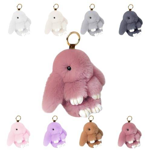 Porte-clés lapin mignon en peluche douce et moelleuse pour femme, porte-clés lapin fait à la main pour cadeaux d'anniversaire et usage quotidien, Pâte de...