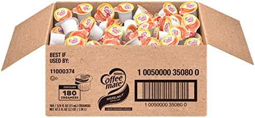 Nestle Coffee mate Coffee Creamer, Hazelnut, Liquid Creamer Singles, Non Dairy, No Refrigeration, Box of 180