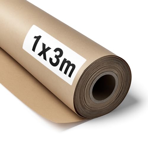 OFITURIA Papel Kraft Marrón Natural 70 g/m² - Rollo 1×3 m - 1 Rollo - Para Embalaje, Manualidades y Decoración - Resistente y Fácil de Cortar - Compatible con Pinturas y Crayones