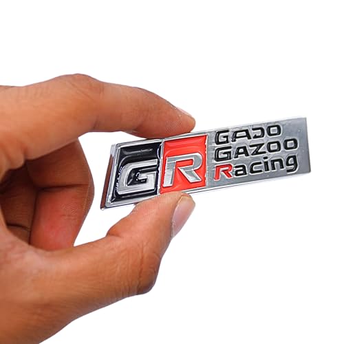 Image of KMH Premium GR GADO GAZOO Racing Car Logo Sticker | Racing Sport Cars Brand Emblem Badge Logo Sticker Decals for Car Accessories, Medium, Silver (Black with Red) Pack of 1