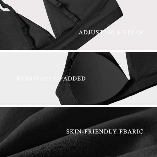 Image of INIBUD Bralette for Women Removable Padded Bra Yoga Seamless V Neck Triangle Adjustable Straps Wireless