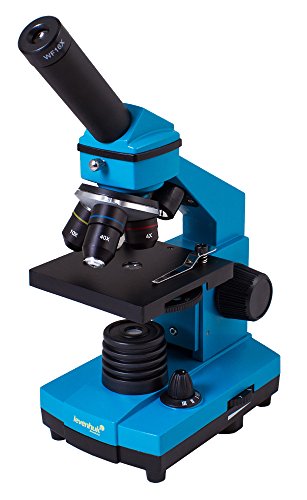 Levenhuk Rainbow 2L Plus Azure Metal Student Microscope (64-640x) with Experiment Kit for Indoor and Outdoor Use